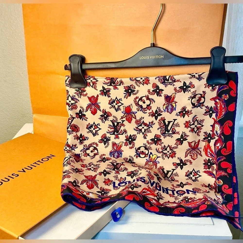 Auth Louis Vuitton Silk Scarf Bundle– Floral Monogram Print (Style 00-0195-682)